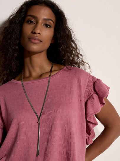 Ruffle Sleeve Textured T-Shirt