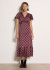 Polka Dot Satin Midi Dress, Plum, large