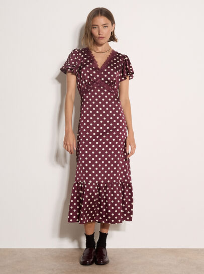 Polka Dot Satin Midi Dress