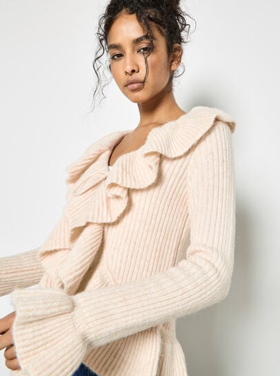 Ruffle Ribbed Knit Cardigan