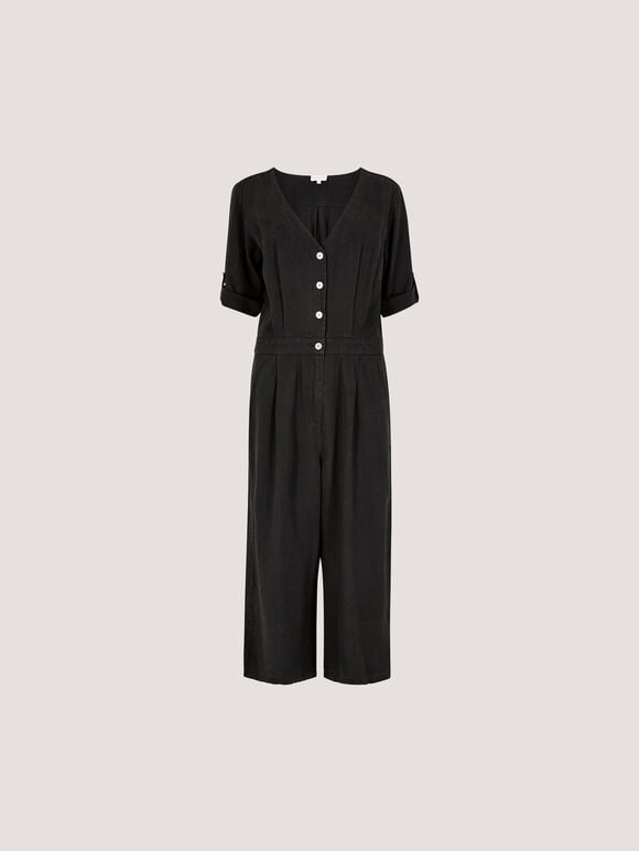 Wide Leg Culotte Jumpsuit, Black, large