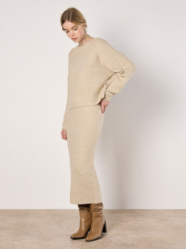 Waffle Knit Midaxi Skirt, Stone, large