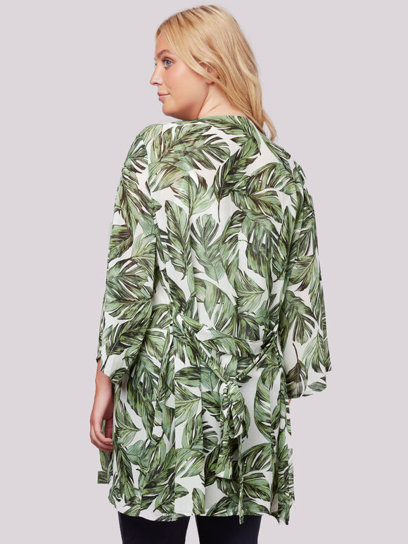 Kimono à feuilles tropicales, crème, grand