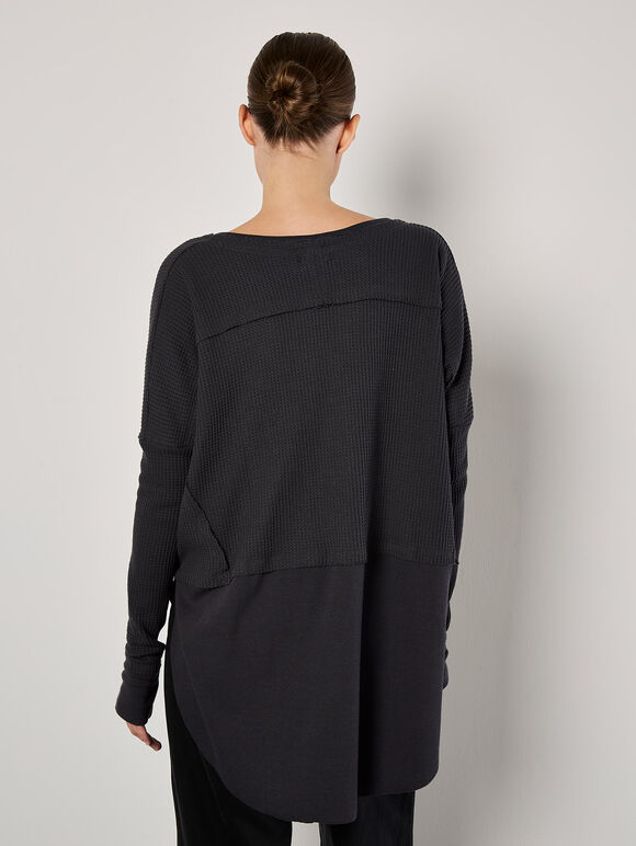 Waffle Jersey Layered Top, Dark Grey - Charcoal, large