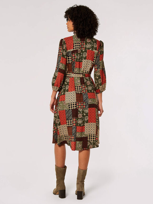 Patchwork Shirt Mini Dress, Khaki, large