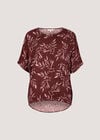 Leaf Print Woven T-Shirt, Burgundy, large