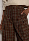 Check Print Tailored Wide-Leg Trousers, Brown, large