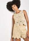 Crochet Circle Cotton Mini Shorts, Stone, large