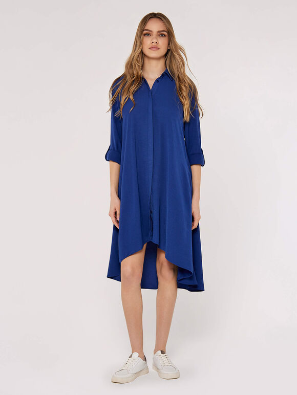 High-Low Hem Shirt Mini Dress, Blue, large