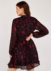 Silhouette Branches Chiffon Dress, Black, large
