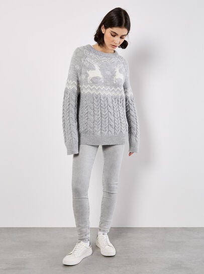 Reindeer Chunky Cable Knit Jumper