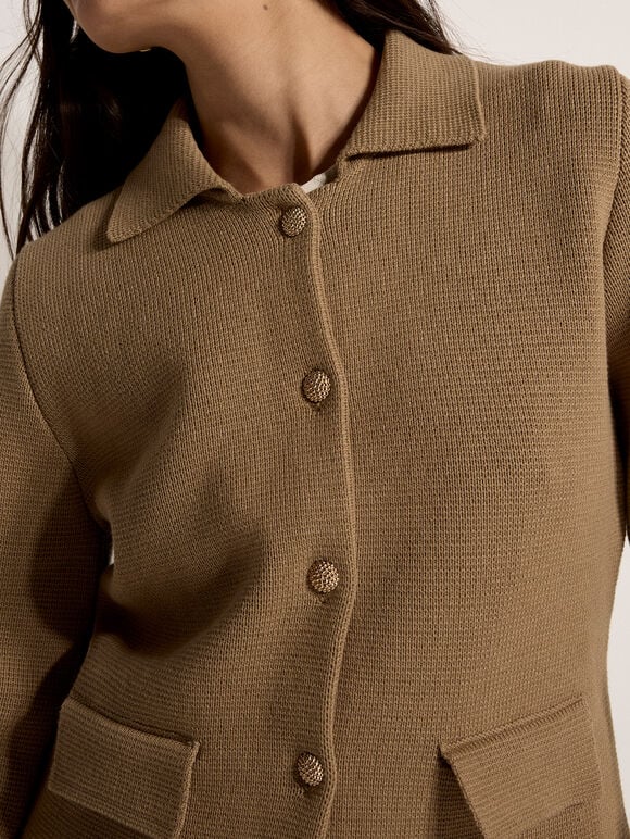 Cotton Knitted Jacket, Stone, large