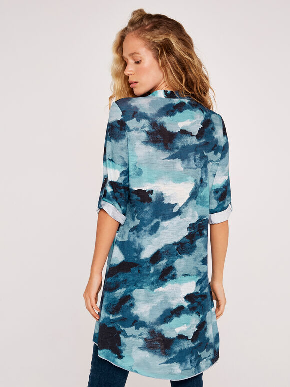 Watercolour Disruption Tunic, Aqua - Turquoise, large