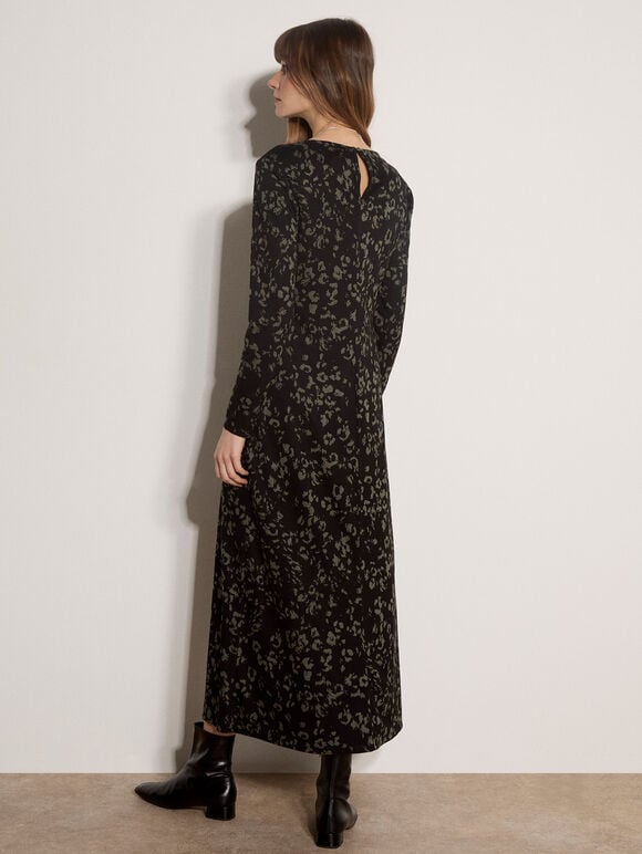 Jersey Knit Leopard Print Maxi Dress, Khaki, large