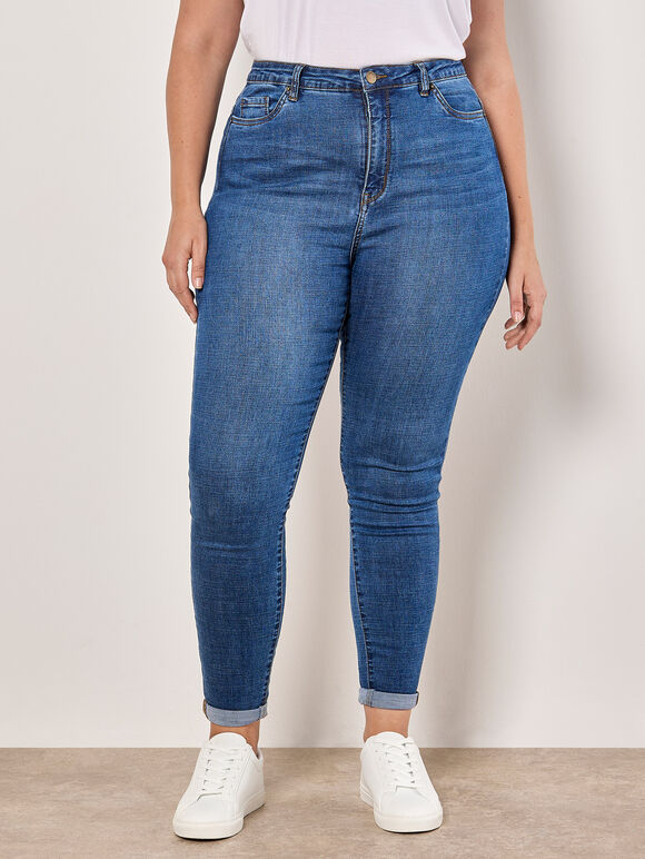 Curve Sade High-Waist Skinny Jeans, Navy, large