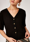 Button Front Crop Top, Black, large