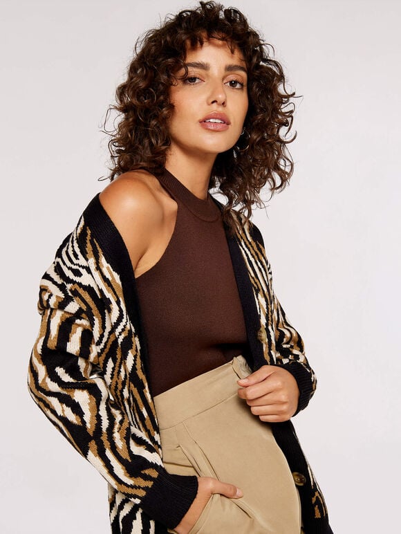 Zebra Mirage Oversize Cardigan, Stone, large