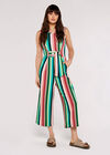 Multi-stripe Tie Waist Jumpsuit, Green, large