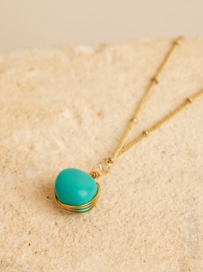 Gold Tone Turquoise Stone Necklace