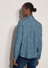 Ditsy Floral Embroidered Denim Blouse, Blue, large
