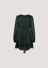 Crepe Velvet Star Tiered Mini Dress, Green, large