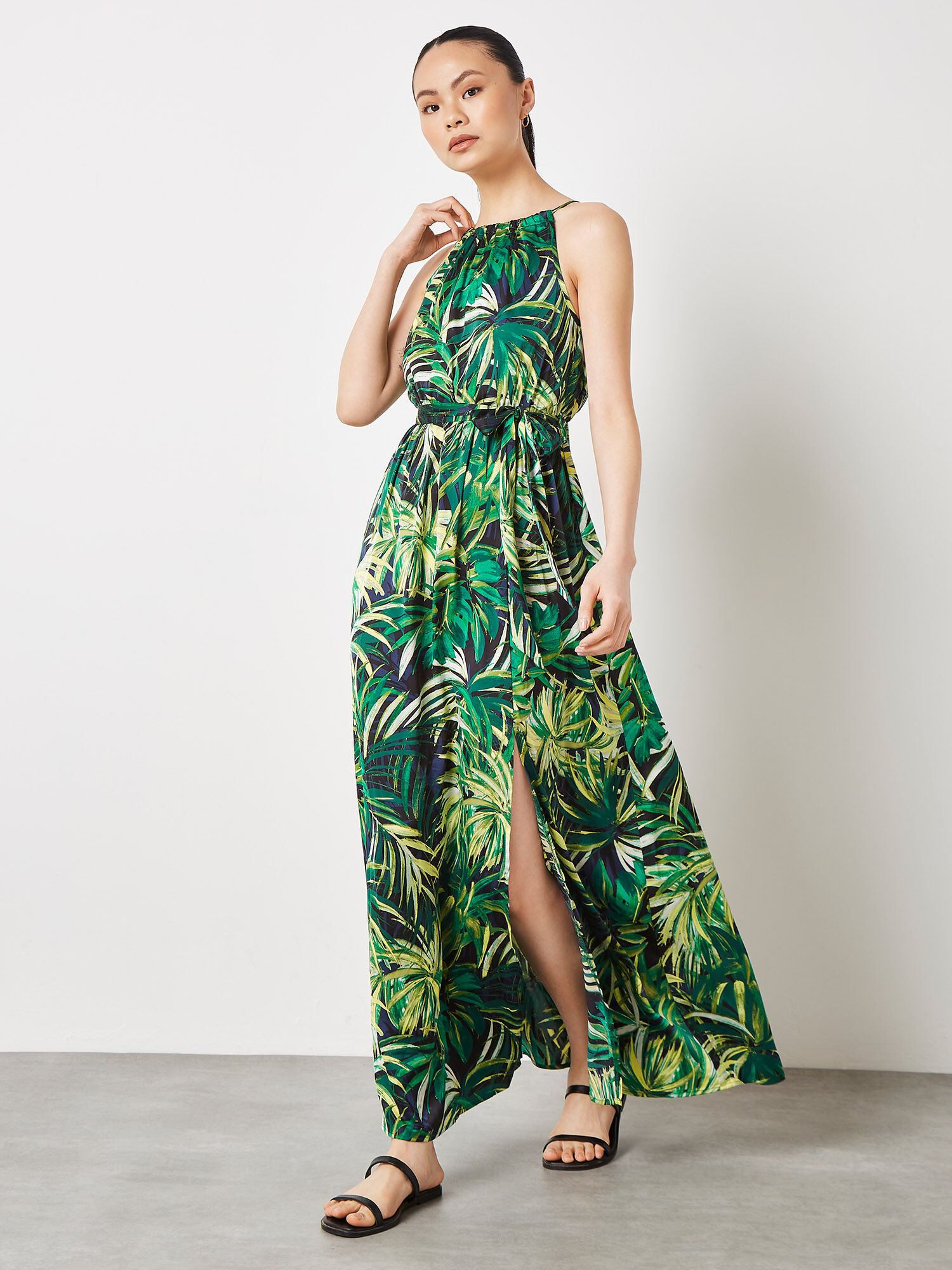 Apricot tropical palm dress top