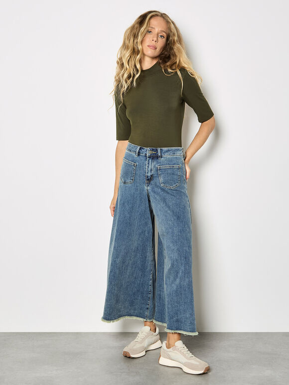 Jersey Mock Neck Top, Green, large