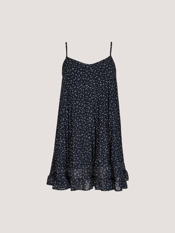 Poka Dot Pleated Chiffon Cami Top, Navy, large