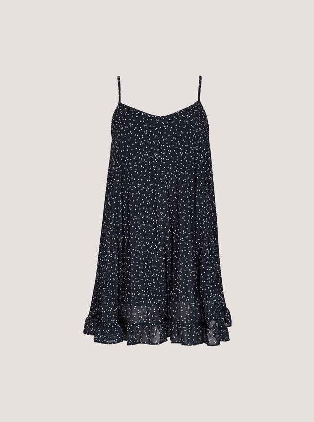 Poka Dot Pleated Chiffon Cami Top, Navy, large