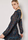 Paisley Ruffle Mini Dress, Navy, large