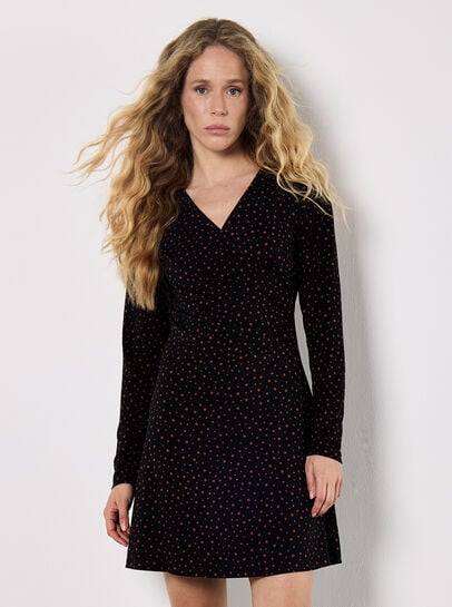 Polka Dot Wrap Ruched Mini Dress