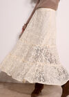 Floral Lace Tiered Midi Skirt, Cream, large