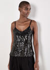 Sequin Embellished Camisole Top, Black, large