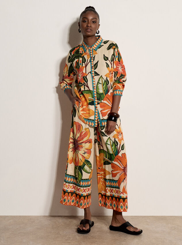 Tropical Floral Print Shirt, Stone, large
