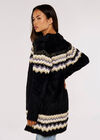 Metallic Chevron Fuzzy Cardigan, Black, large