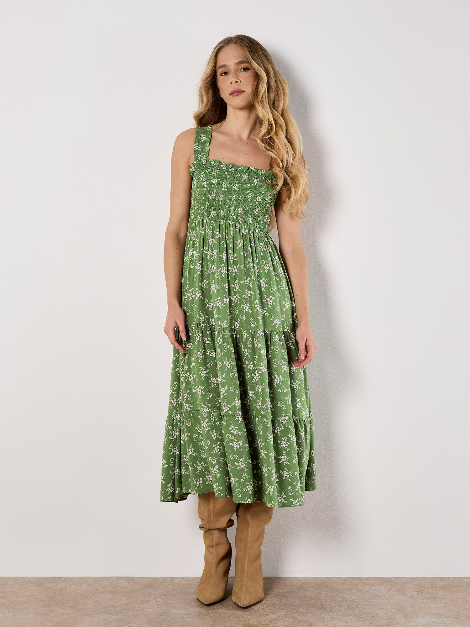Orchid Print Smocked Midi Dress | Apricot Clothing
