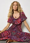 Boho Folk Print Maxi Dress, Purple, large