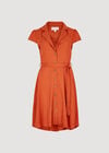 Linen Blend Shirt Mini Dress, Orange, large
