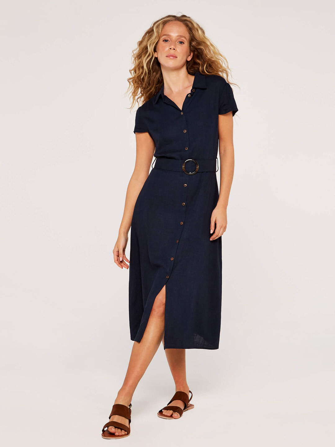 Linen Blend Belted Shirt Midi Dress | Apricot Clothing Linen Blend Belted Shirt Midi Dress | Apricot Clothing