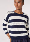 Jacquard-Herz-Pullover mit leichten Streifen, Marineblau, Größe L
