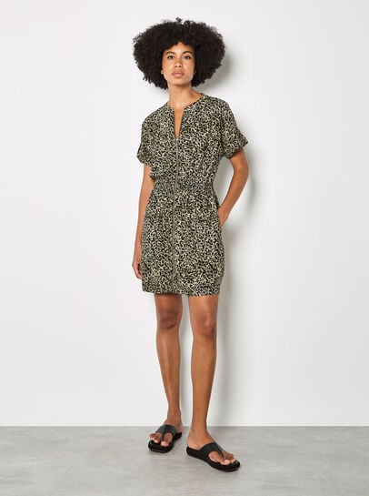 Leopard Print Zip-Down Mini Dress