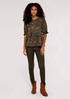 Paisley Billow Sleeve Top, Khaki, large