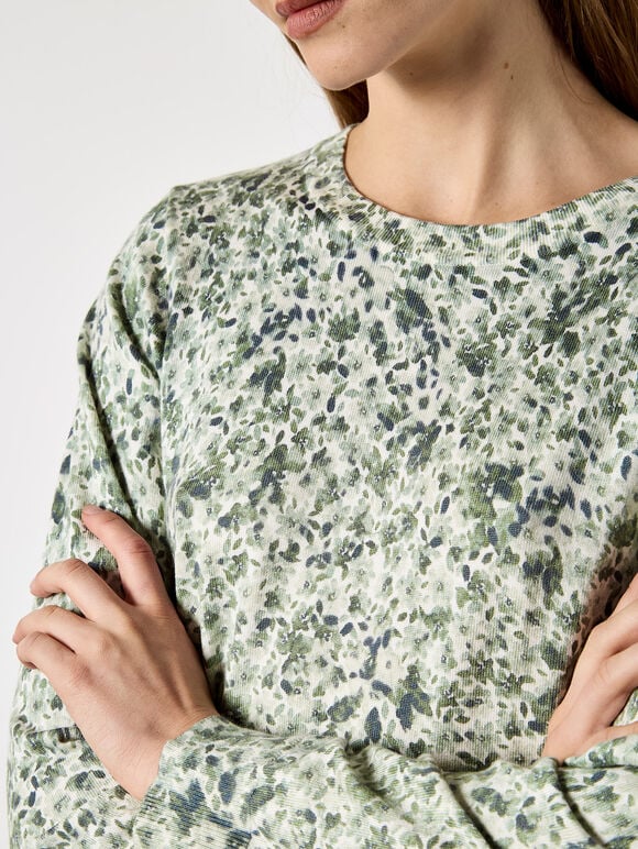 Fine Knit Silhouette Floral Jumper, Mint, large