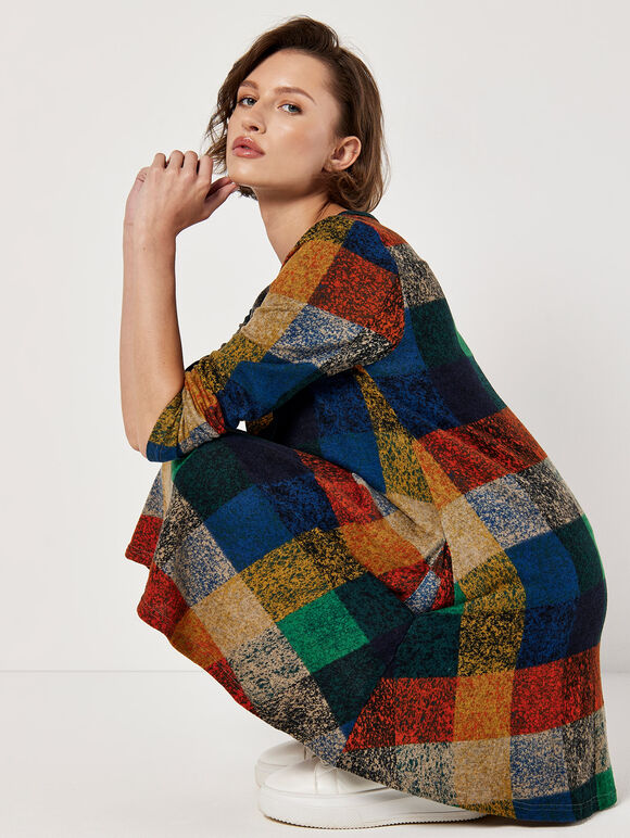 Colourful Patchwork Check Swing Mini Dress, Blue, large