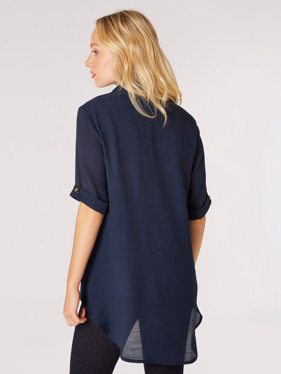 Slub Shimmer Relaxed Bluse, Marineblau, Größe L