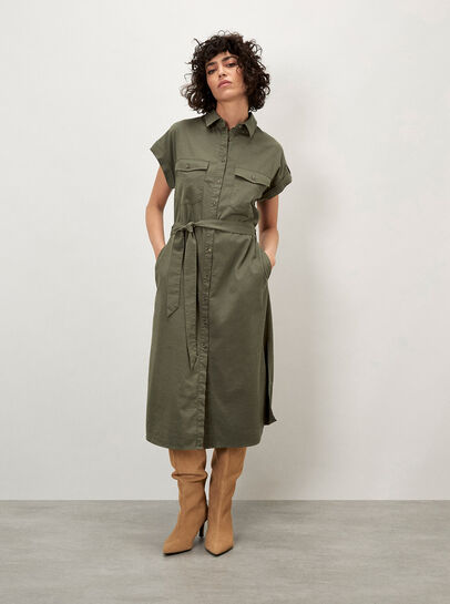 Cotton Slub Midi Shirt Dress