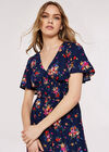 Smocked Bodice Midi Dress, Navy, large