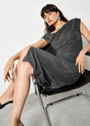Drape Shoulder Wrap Shimmer Midi Dress, Silver, large