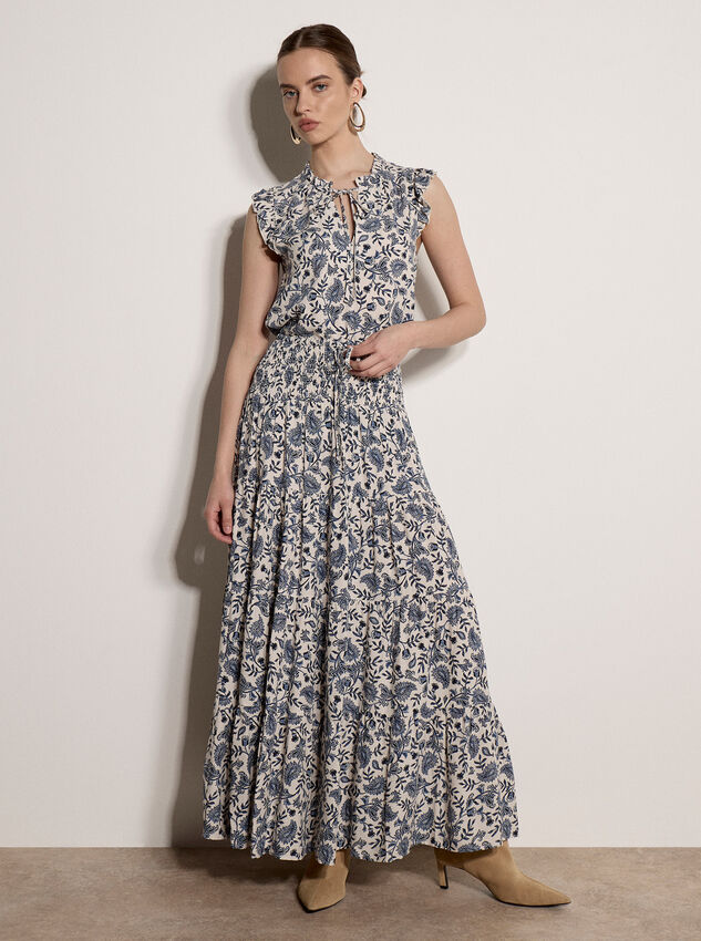 Painterly Paisley Tiered Maxi Skirt, Cream, large