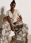 Leaf Print Pleated Culotte Trousers, Stone, large